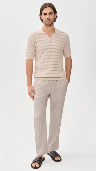 Frescobol Carioca Rino Cotton Jacquard Wave Knit Polo Sand | Thumbnail 5 Frescobol Carioca Rino Cotton Jacquard Wave Knit Polo Sand | Thumbnail 5