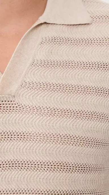 Frescobol Carioca Rino Cotton Jacquard Wave Knit Polo Sand | Thumbnail 6 Frescobol Carioca Rino Cotton Jacquard Wave Knit Polo Sand | Thumbnail 6