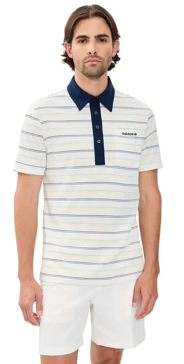 Adidas Golf Originals triped Pocket Polo Chalk White/Pure Lemon
