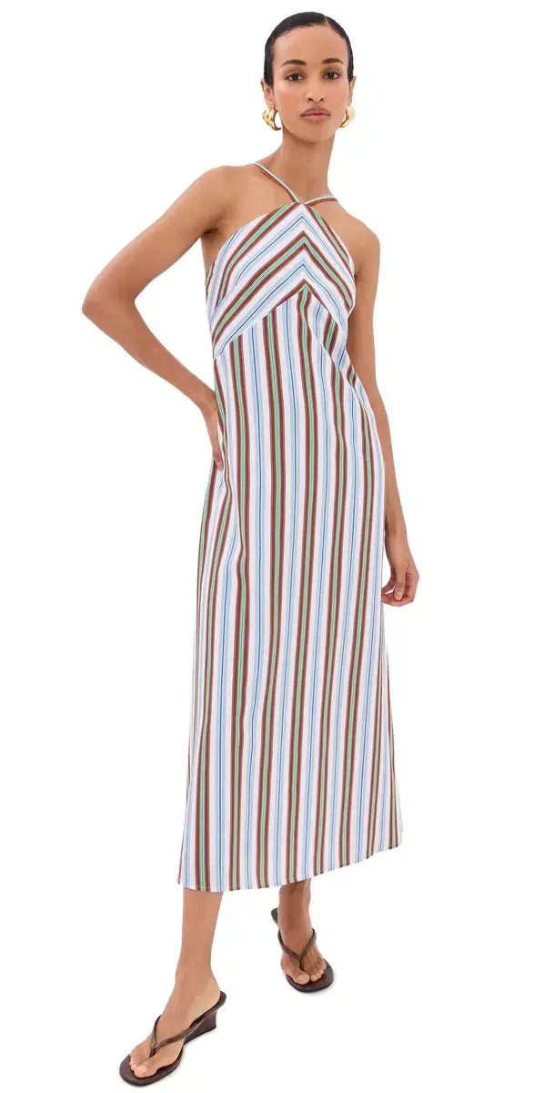 Rosie Assoulin Call Me Maybe Maxi Dress Blue/Green Stripe