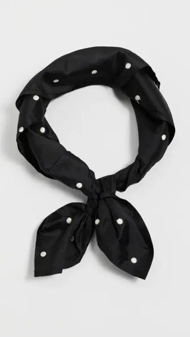 DONNI. The Taffetta Scarf Jet/Creme Polka Dots One Size | Thumbnail 2