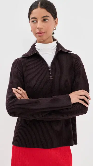 Courrèges Ribbed Merino Wool Trucker Sweater Burnt Red | Thumbnail 2