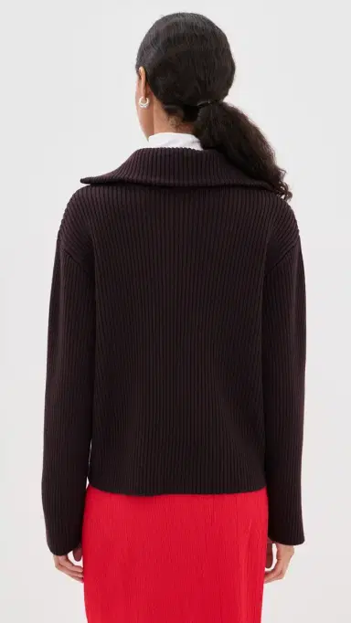 Courrèges Ribbed Merino Wool Trucker Sweater Burnt Red | Thumbnail 3