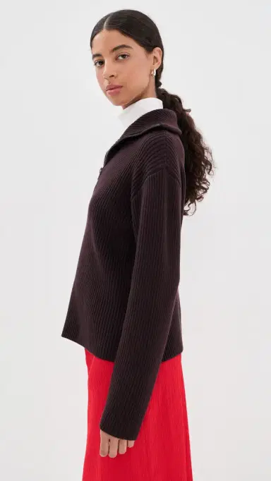 Courrèges Ribbed Merino Wool Trucker Sweater Burnt Red | Thumbnail 4
