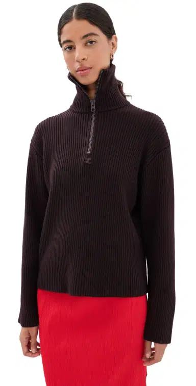Courrèges Ribbed Merino Wool Trucker Sweater Burnt Red | Thumbnail 1