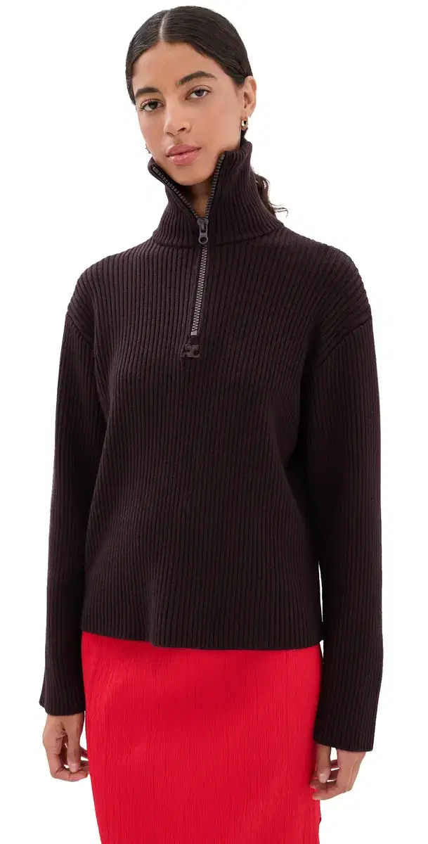Courrèges Ribbed Merino Wool Trucker Sweater Burnt Red