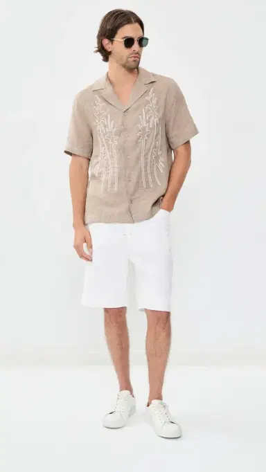 Frescobol Carioca Alves Palm Embroidered Linen Shirt ight Brown | Thumbnail 5 Frescobol Carioca Alves Palm Embroidered Linen Shirt ight Brown | Thumbnail 5