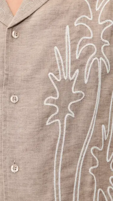Frescobol Carioca Alves Palm Embroidered Linen Shirt ight Brown | Thumbnail 6 Frescobol Carioca Alves Palm Embroidered Linen Shirt ight Brown | Thumbnail 6