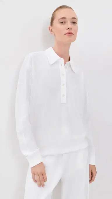 Tibi ightweight Polo Sweatshirt White | Thumbnail 2 Tibi ightweight Polo Sweatshirt White | Thumbnail 2