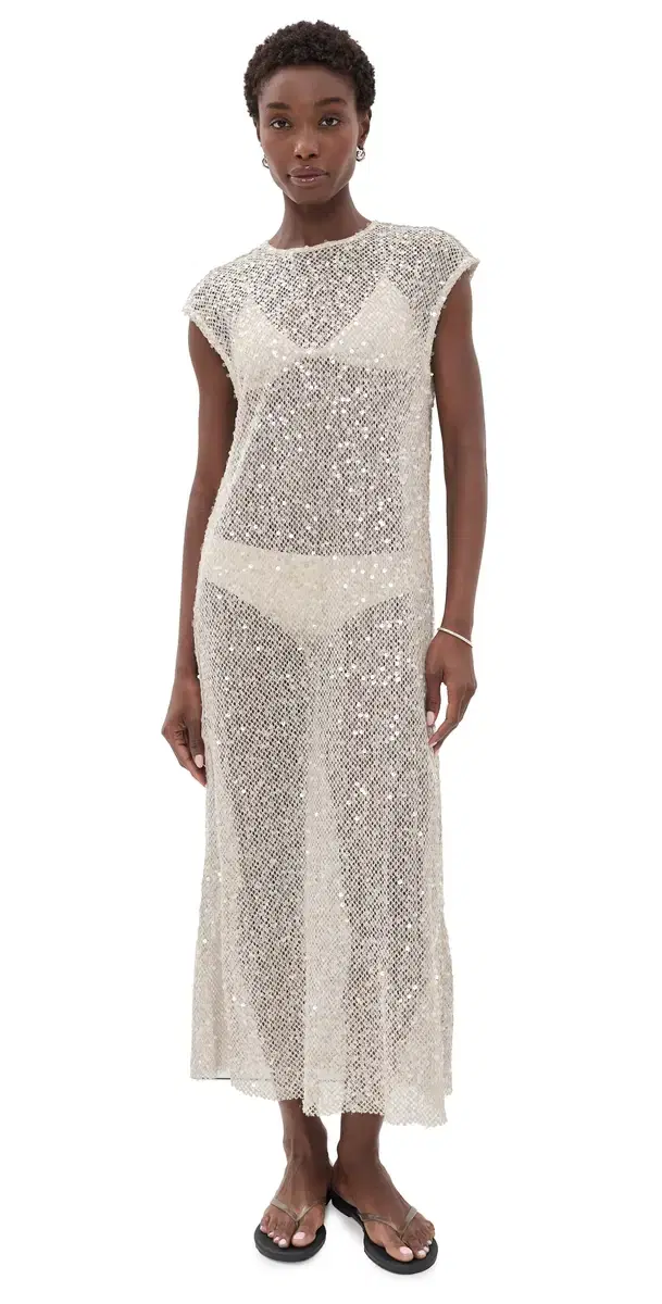 VRG GRL Sabre Sequin idi Dress Oat