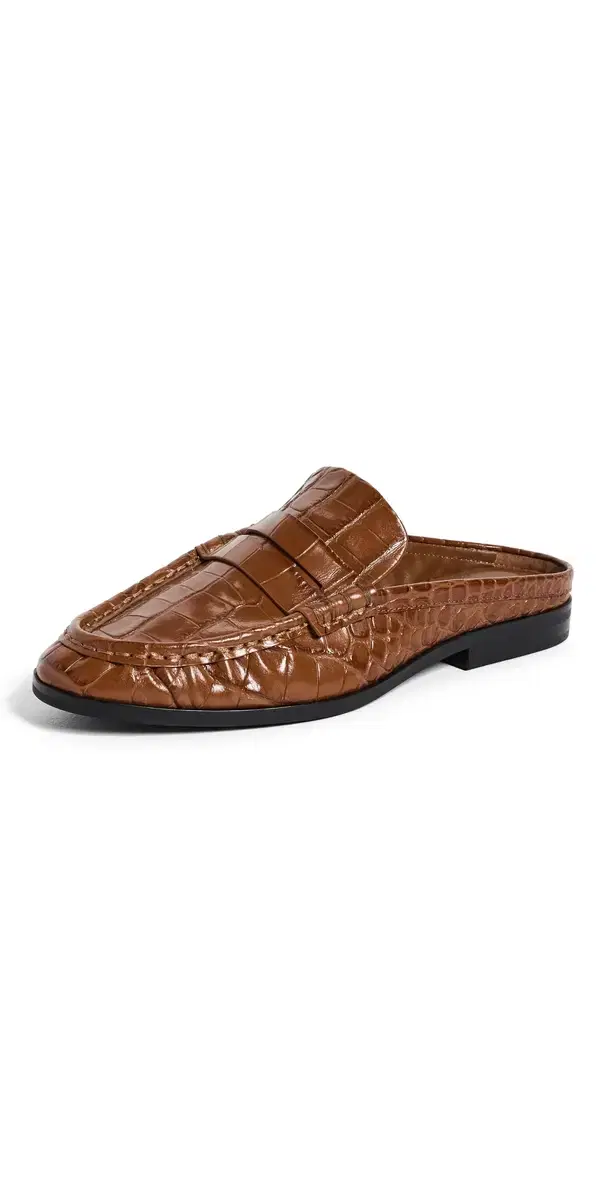 SIMKHAI Dean Embossed Leather Loafer Mules Saddle