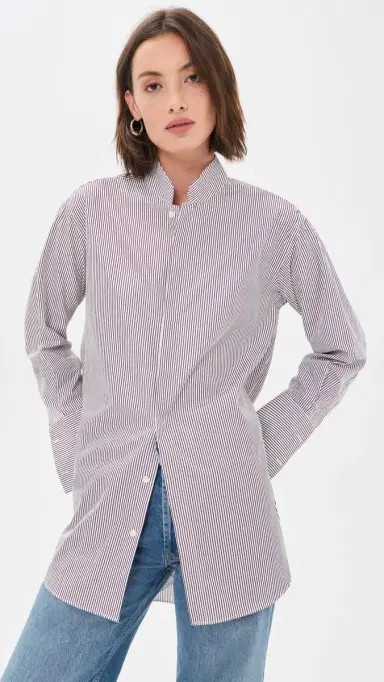 Comme Si Mandarin Collar Button Down Shirt orrento tripe | Thumbnail 2