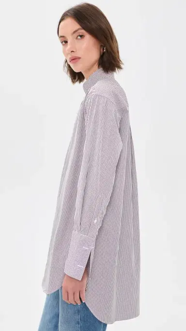 Comme Si Mandarin Collar Button Down Shirt orrento tripe | Thumbnail 4