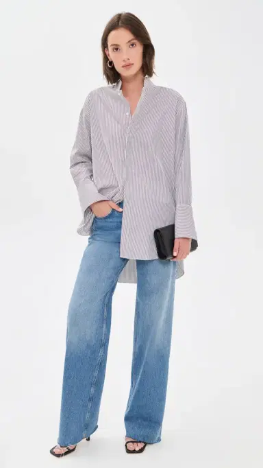 Comme Si Mandarin Collar Button Down Shirt orrento tripe | Thumbnail 5