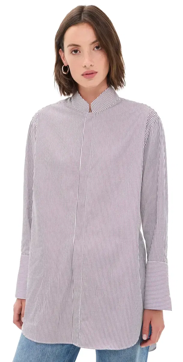 Comme Si Mandarin Collar Button Down hirt orrento tripe