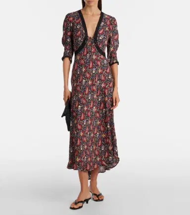 Rixo Amina floral crêpe de chine midi dress | Thumbnail 4