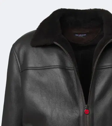 Kiton Shearling-trimmed leather bomber jacket | Thumbnail 2