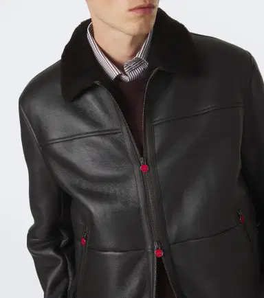 Kiton Shearling-trimmed leather bomber jacket | Thumbnail 3