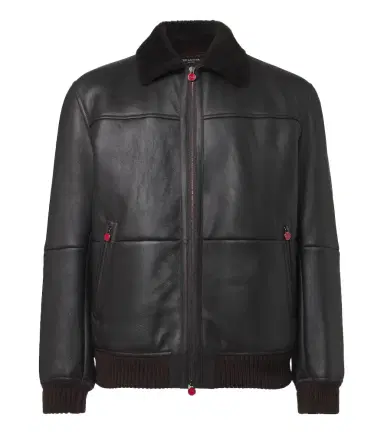 Kiton Shearling-trimmed leather bomber jacket | Thumbnail 1
