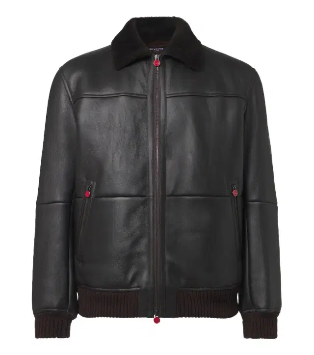 Kiton Shearling-trimmed leather bomber jacket