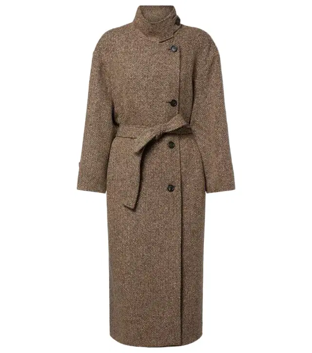 Brunello Cucinelli Belted herringbone wool-blend coat
