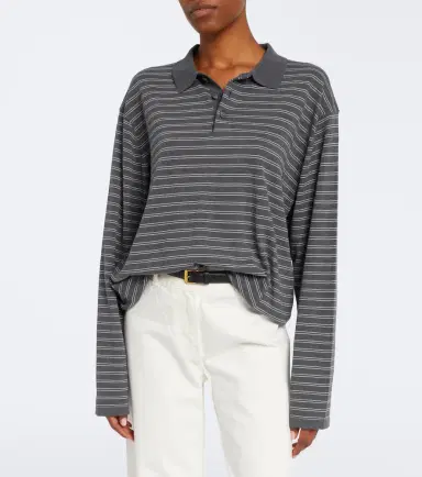Nili Lotan Striped cotton jersey polo shirt | Thumbnail 3