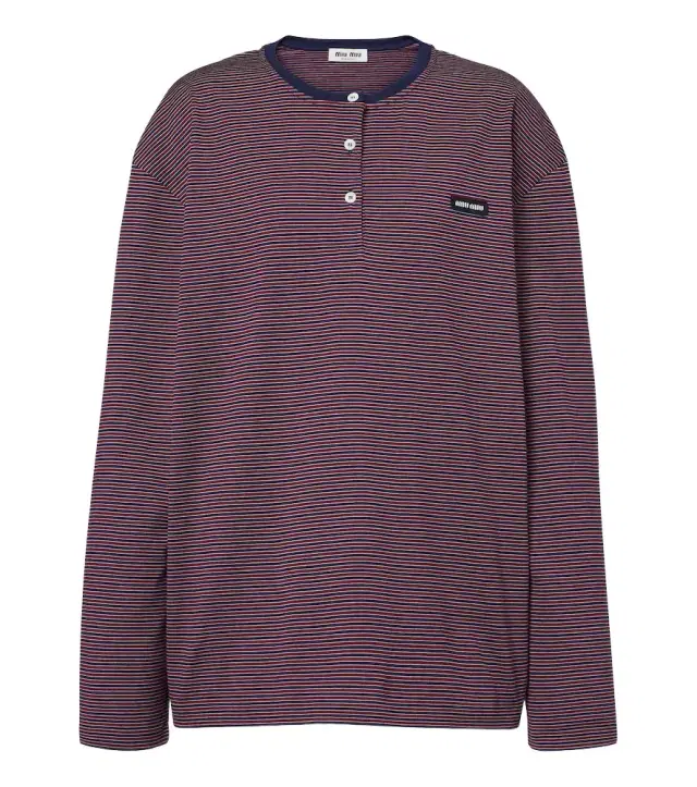 Miu Miu Striped cotton jersey Henley shirt