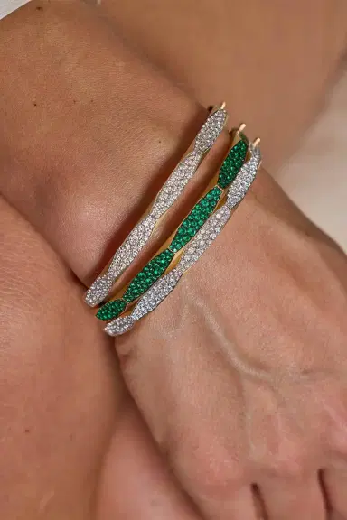ARUNASHI Emerald Micro Pave Enigma Bangle Bracelet - Yellow Gold | Thumbnail 5