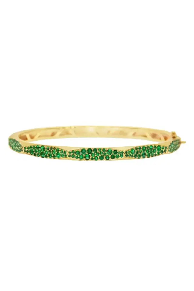 ARUNASHI Emerald Micro Pave Enigma Bangle Bracelet - Yellow Gold