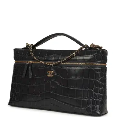Chanel Chanel Large Top Handle Long Vanity Case Grey Croc Embossed Calfskin Gold Hardware | Thumbnail 5 Chanel Chanel Large Top Handle Long Vanity Case Grey Croc Embossed Calfskin Gold Hardware | Thumbnail 5
