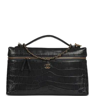 Chanel Chanel Large Top Handle Long Vanity Case Grey Croc Embossed Calfskin Gold Hardware | Thumbnail 1 Chanel Chanel Large Top Handle Long Vanity Case Grey Croc Embossed Calfskin Gold Hardware | Thumbnail 1