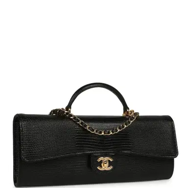Chanel Chanel Long Top Handle Clutch with Chain Black Lizard Embossed Calfskin Gold Hardware | Thumbnail 2
