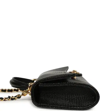 Chanel Chanel Long Top Handle Clutch with Chain Black Lizard Embossed Calfskin Gold Hardware | Thumbnail 3