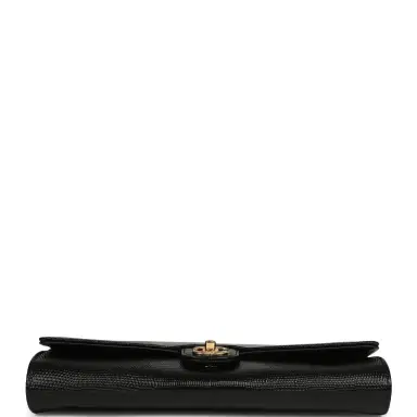 Chanel Chanel Long Top Handle Clutch with Chain Black Lizard Embossed Calfskin Gold Hardware | Thumbnail 4