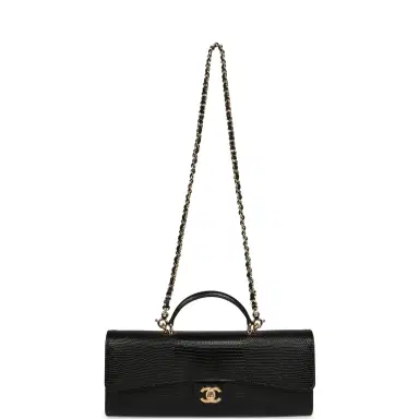 Chanel Chanel Long Top Handle Clutch with Chain Black Lizard Embossed Calfskin Gold Hardware | Thumbnail 6