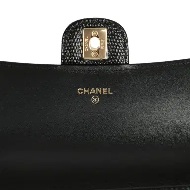 Chanel Chanel Long Top Handle Clutch with Chain Black Lizard Embossed Calfskin Gold Hardware | Thumbnail 7