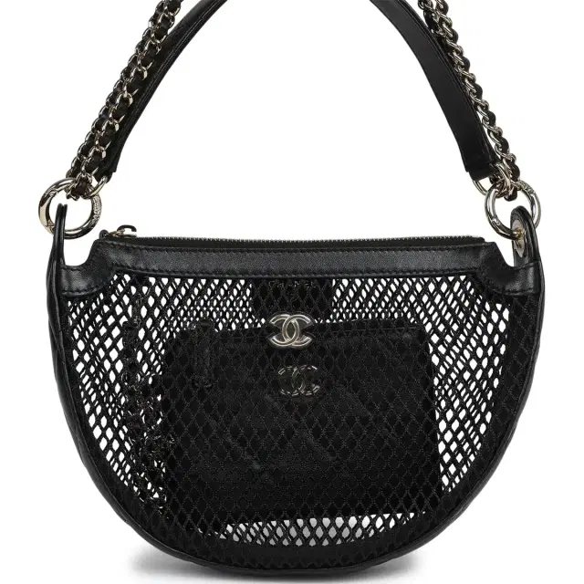 Chanel Chanel Round Clutch with Chain Black Mesh, Lambskin Light Gold Hardware