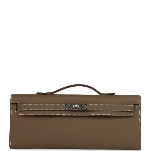 HERMÈS Hermes Kelly Cut Etoupe Swift Palladium Hardware