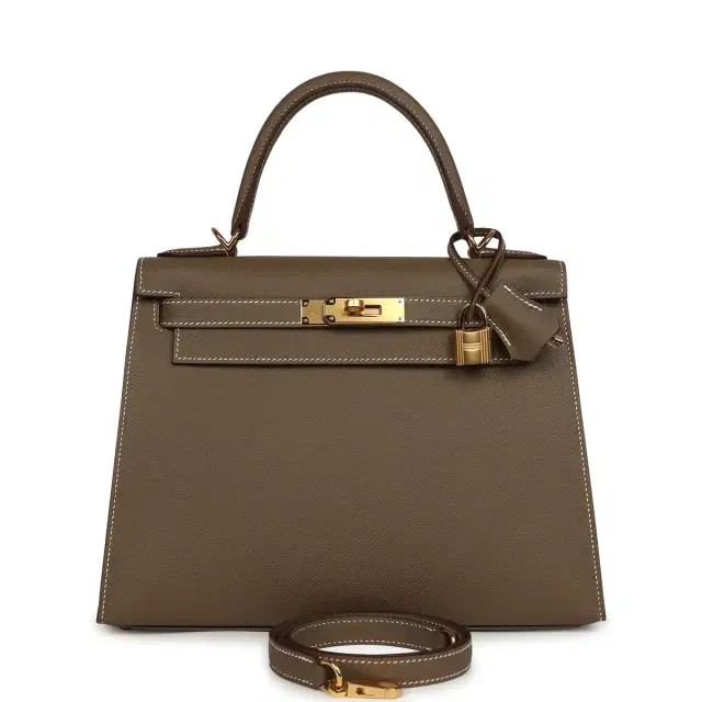 HERMÈS Hermes Kelly Sellier 28 Etoupe Epsom Gold Hardware