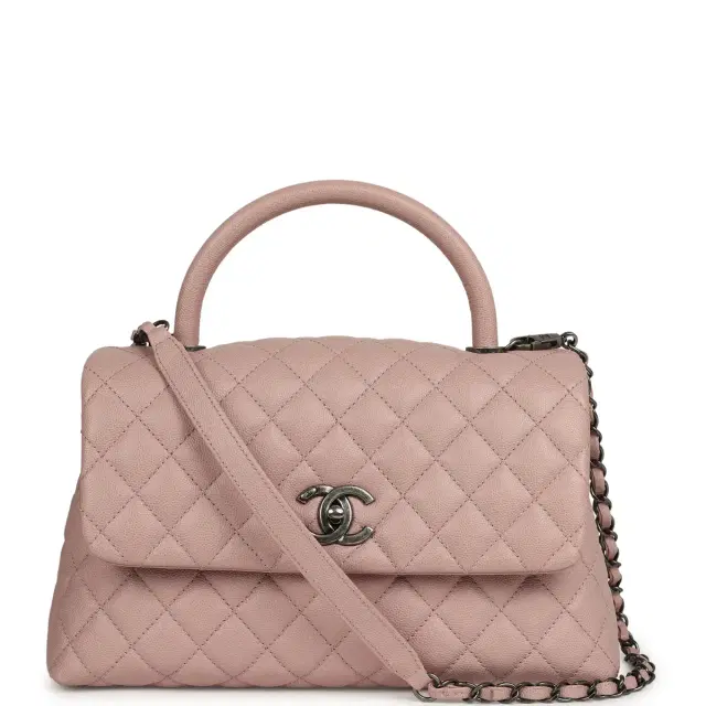 Chanel Pre-owned Chanel Medium Coco Handle Flap Bag Blush Caviar Aged Ruthenium Hardware