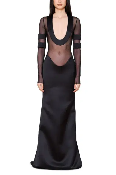 LaQuan Smith Scoop Neck Gown with Satin Trim | Thumbnail 1