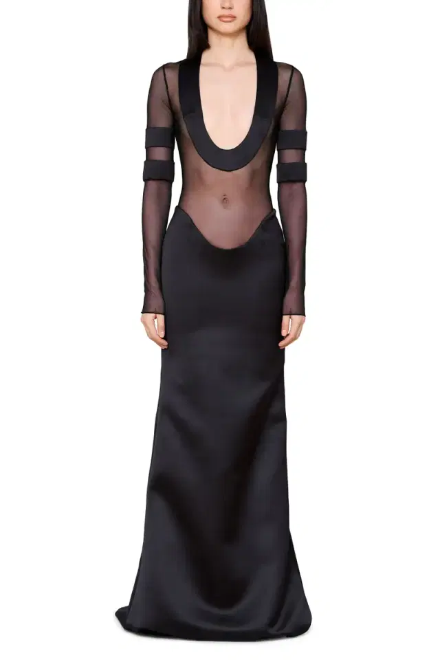 LaQuan Smith Scoop Neck Gown with Satin Trim