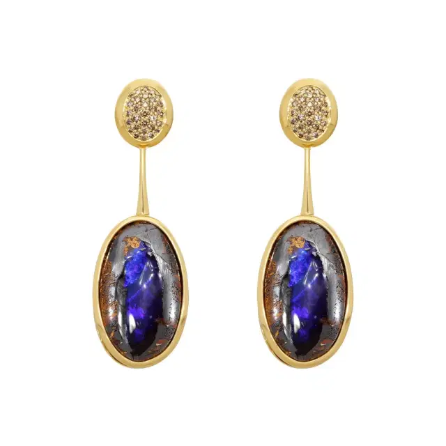 GOSHWARA Goshwara G-One 18K Yellow Gold Opal & Brown Diamond Drop Earrings by The Solist
