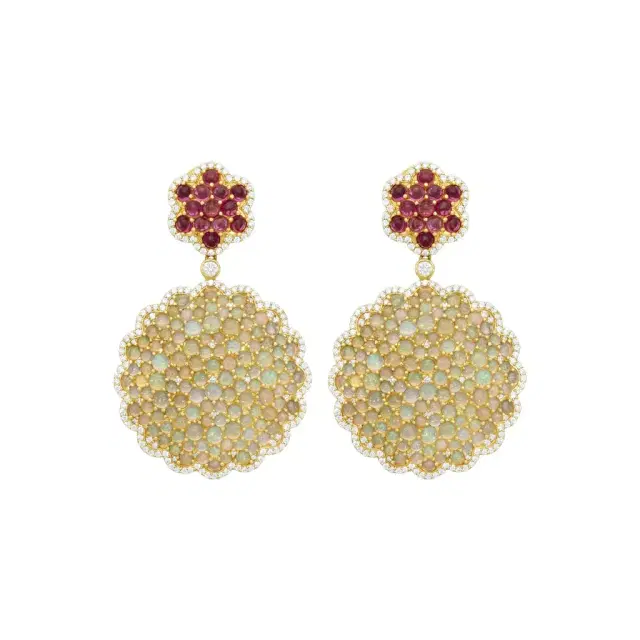 GOSHWARA Goshwara G-One 18K Yellow Gold Opal, Rubellite & Diamond Earrings by The Solist