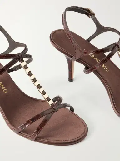 Ferragamo Tiane 70 Embellished Croc-effect Leather Sandals | Thumbnail 5