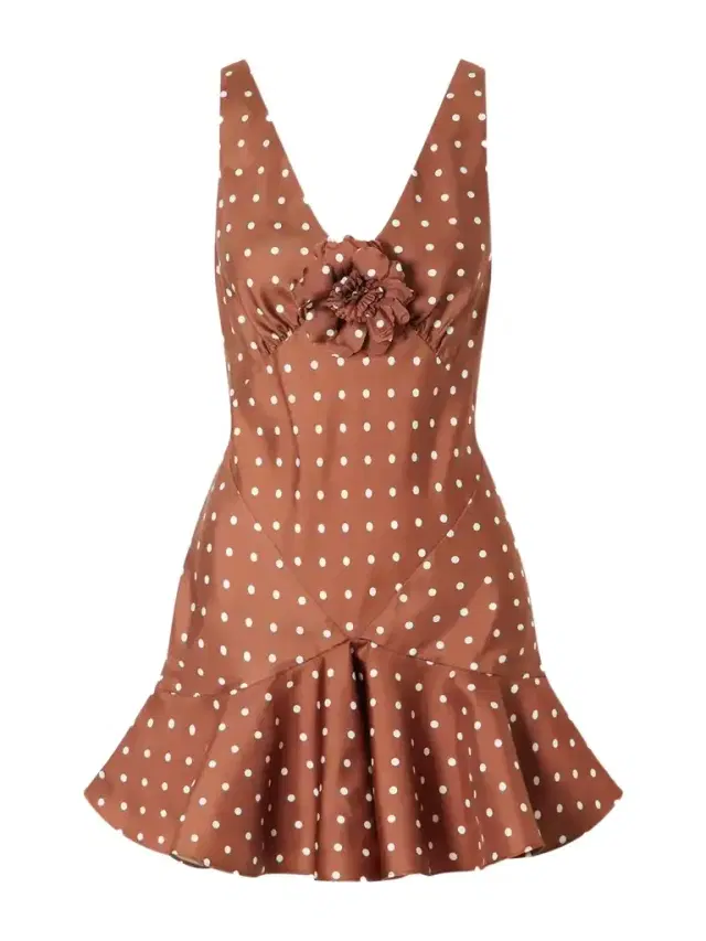 Rodarte Floral-embellished Polka-dot Silk-twill Midi Dress