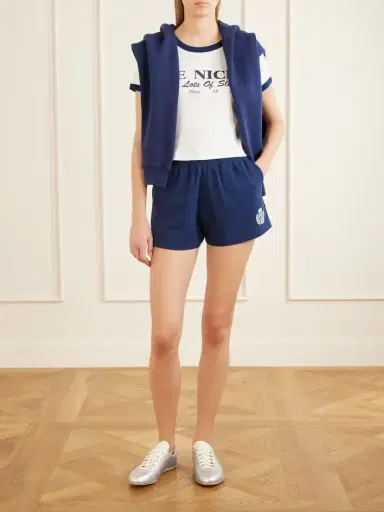 Sporty & Rich Logo-embroidered Cotton-jersey Shorts | Thumbnail 2 Sporty & Rich Logo-embroidered Cotton-jersey Shorts | Thumbnail 2