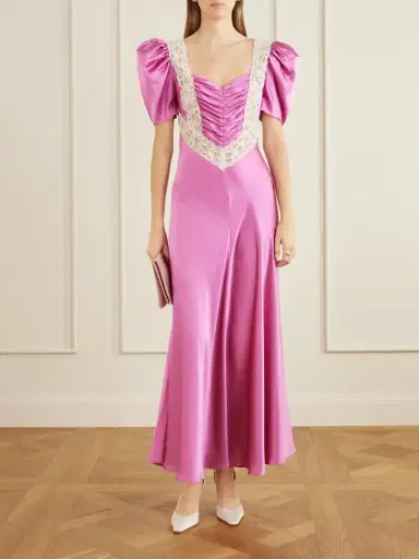 Rodarte Ruched Embroidered Lace-trimmed Silk-twill Maxi Dress | Thumbnail 2