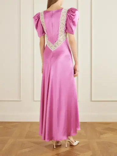 Rodarte Ruched Embroidered Lace-trimmed Silk-twill Maxi Dress | Thumbnail 3