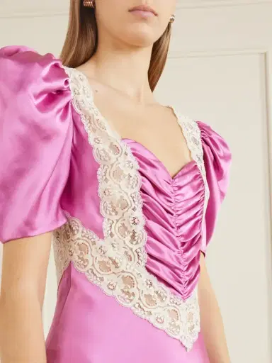 Rodarte Ruched Embroidered Lace-trimmed Silk-twill Maxi Dress | Thumbnail 4